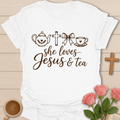 She Loves Jesus & Tea T-Shirt KozzyCo Christian and tea lover design