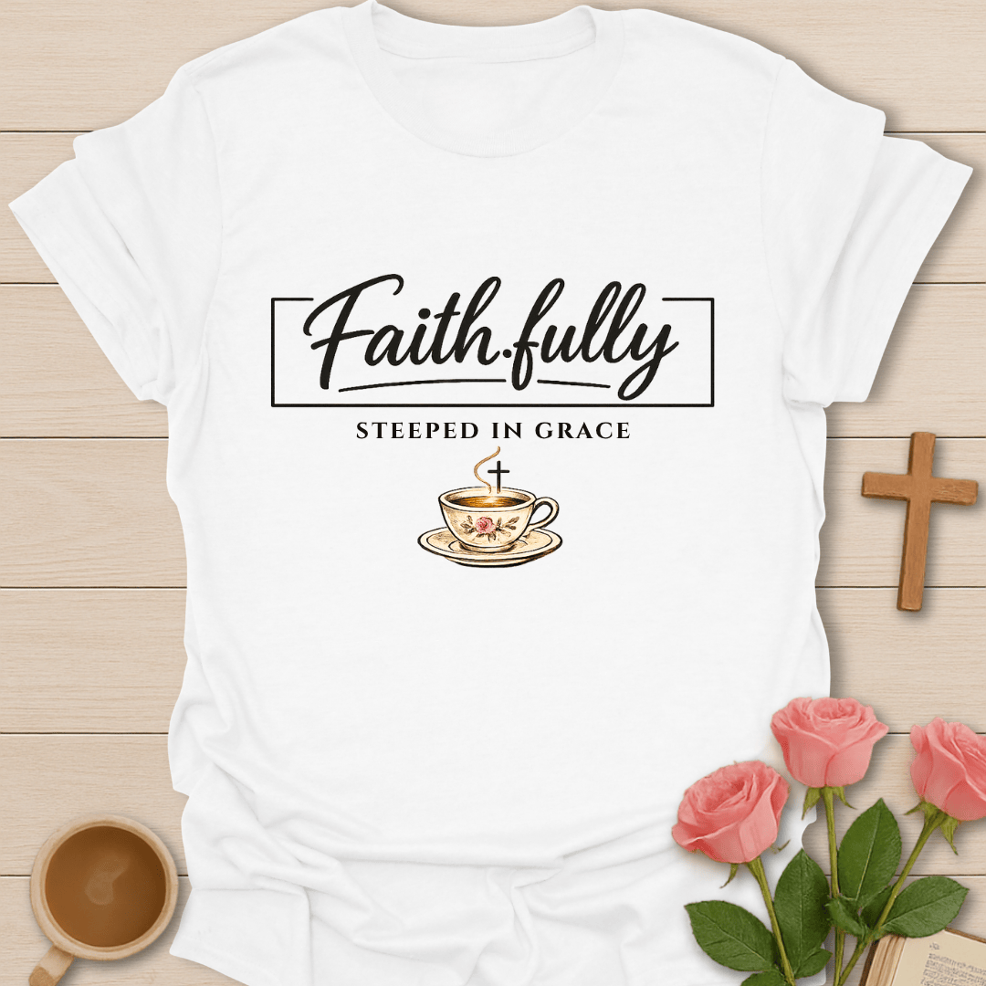 Faithfully Steeped In Grace T-Shirt KozzyCo Christian and tea lover design
