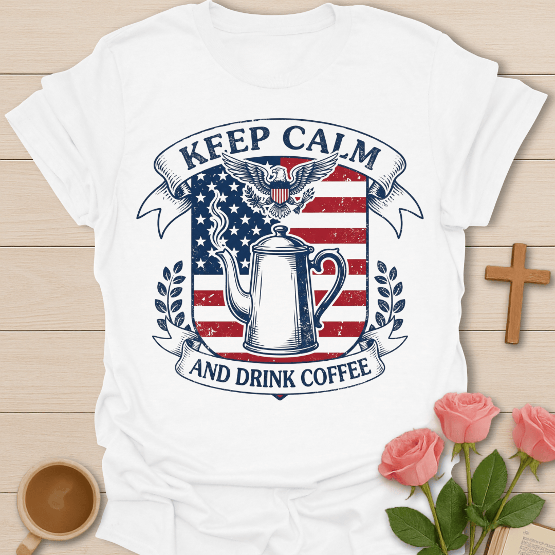 USA Keep Calm and Drink Coffee T-Shirt KozzyCo Christian and tea lover design