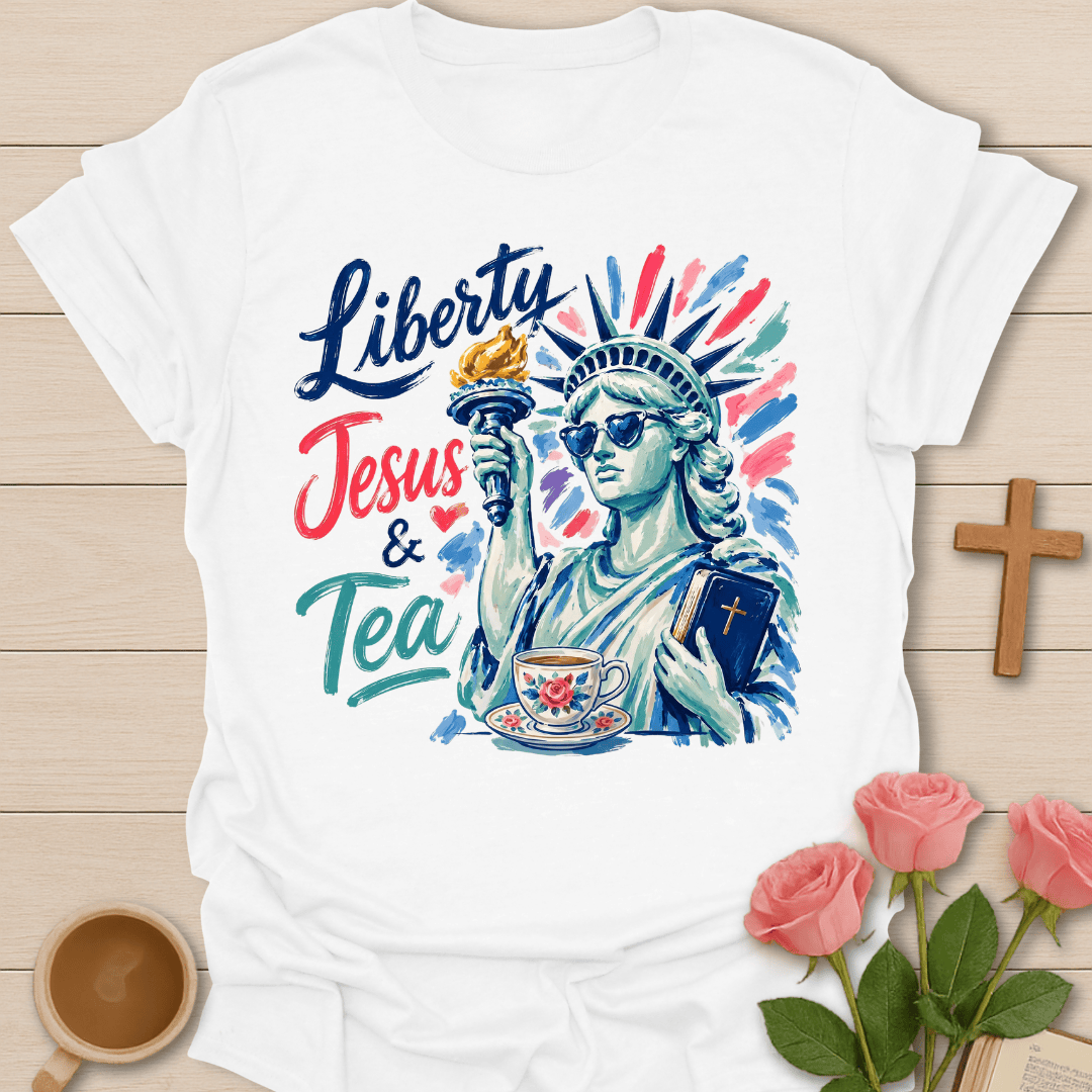 Liberty Jesus & Tea T-Shirt KozzyCo Christian and tea lover design