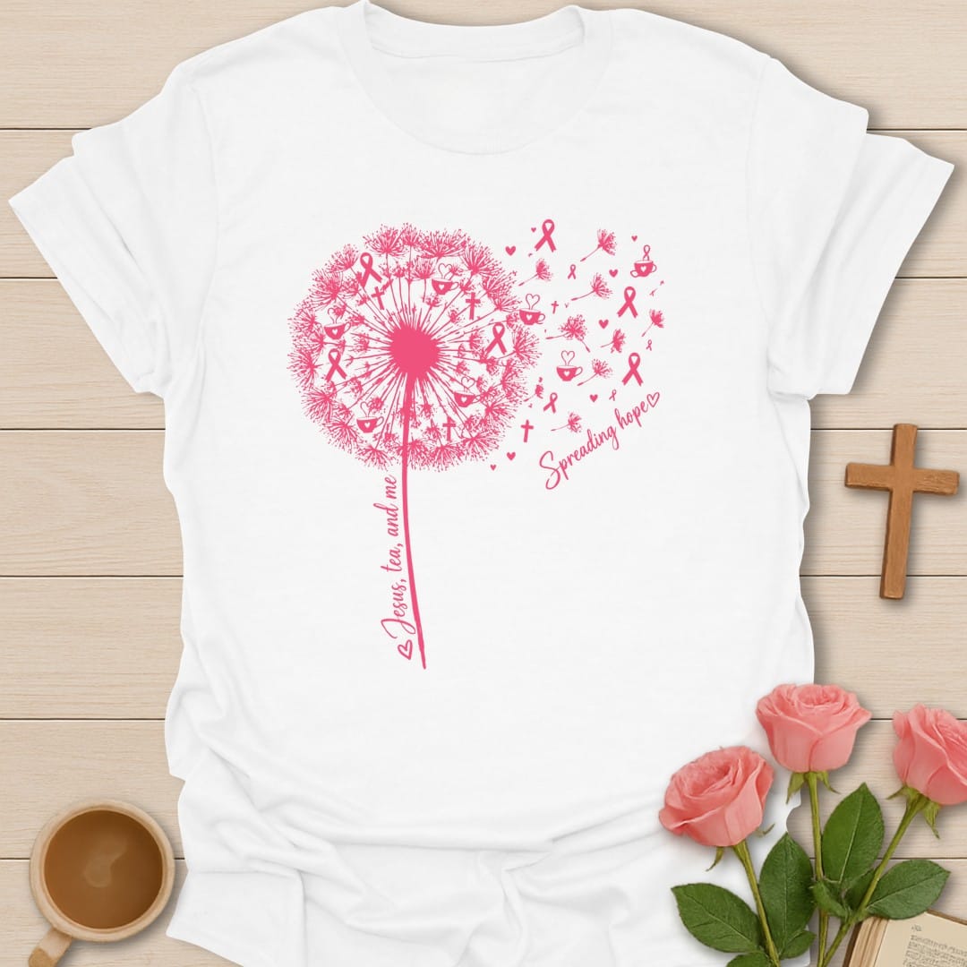 Spreading Hope t-shirt with hopeful lettering and tea cup faith design - White