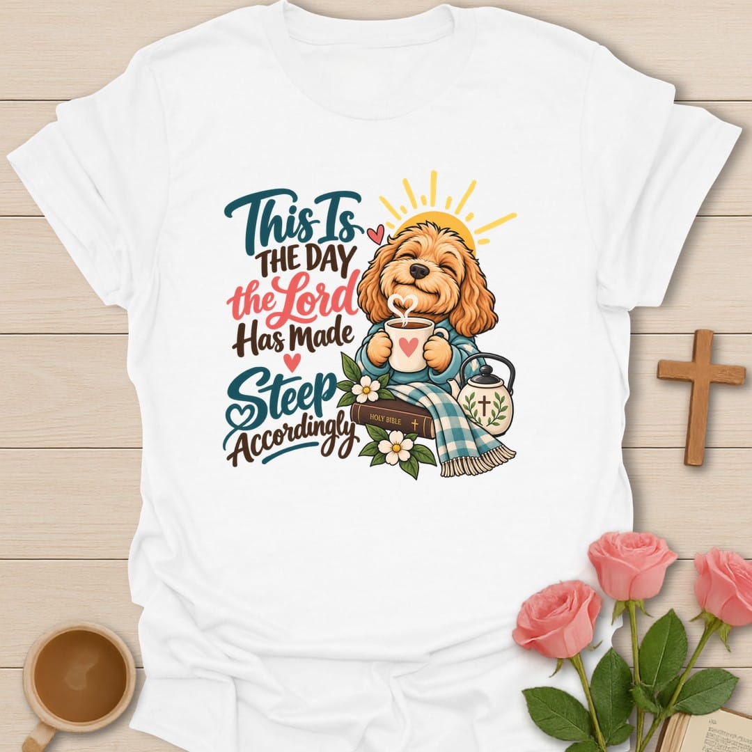 Steep Accordingly t-shirt with a dog and tea cup faith design - White