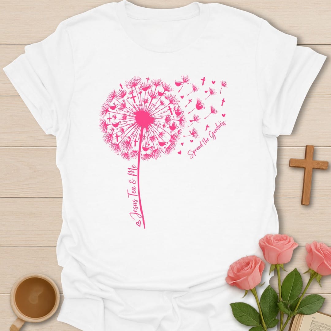 Spread The Goodness t-shirt with cheerful lettering and faith-inspired design - White
