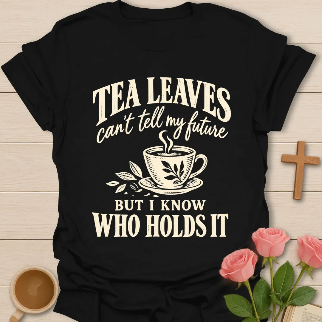 Who Holds It Christian t-shirt with faith-inspired lettering and design - Black