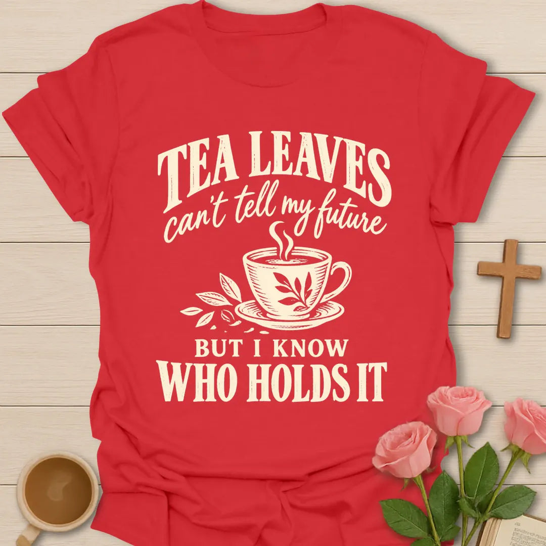 Who Holds It Christian t-shirt with faith-inspired lettering and design - Red