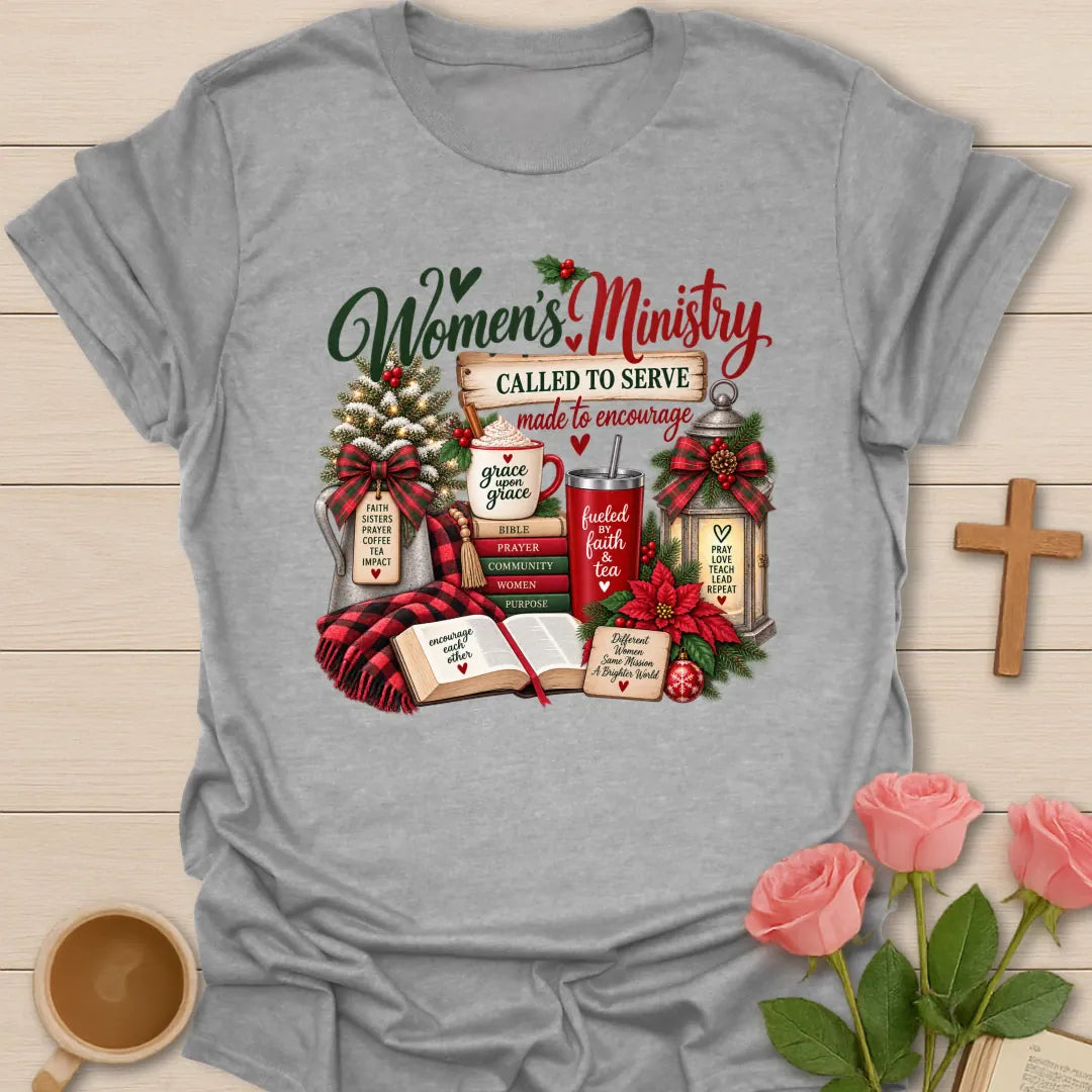 Woman Ministry Christmas t-shirt with festive women's ministry lettering and faith-inspired design - Sport Grey