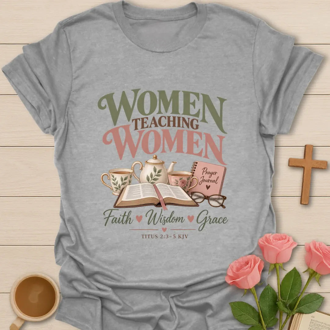 Women Teaching Women Ministry t-shirt with mentoring lettering and faith-inspired design - Sport Grey